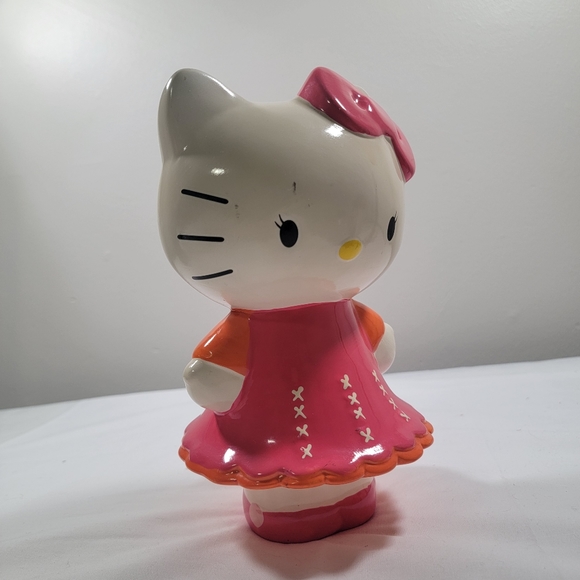 Hello Kitty Sanrio Ceramic Coin Bank 9" FAB 1978 2012 Pink Dress Bow Piggy - Picture 7 of 11